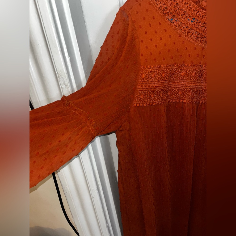 Linda Anderson Orange Lace & Dot Swing Long Sleeve Dress - Picture 3 of 7